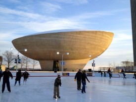 Albany NY Real Estate, benefits of urban living. The Egg and Capitol Plaza skate rink.